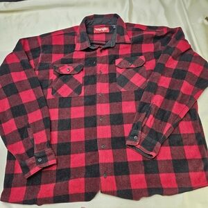 Wrangler Quality Mens 3X Red Black Buffalo Plaid Fleece Button Up Shirt Mens